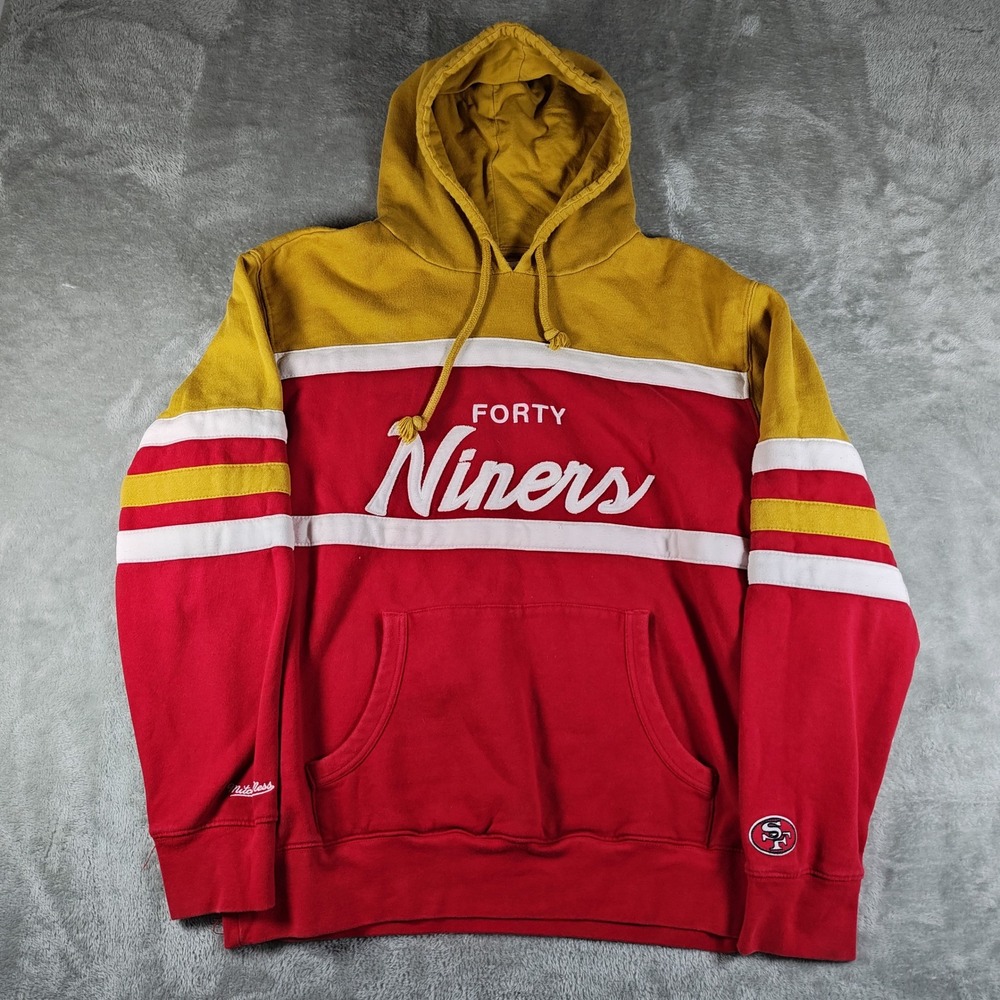 San Francisco 49ers Hoodie Mens 3XL Red Gold Mitchell Ness Throwbacks Pullover